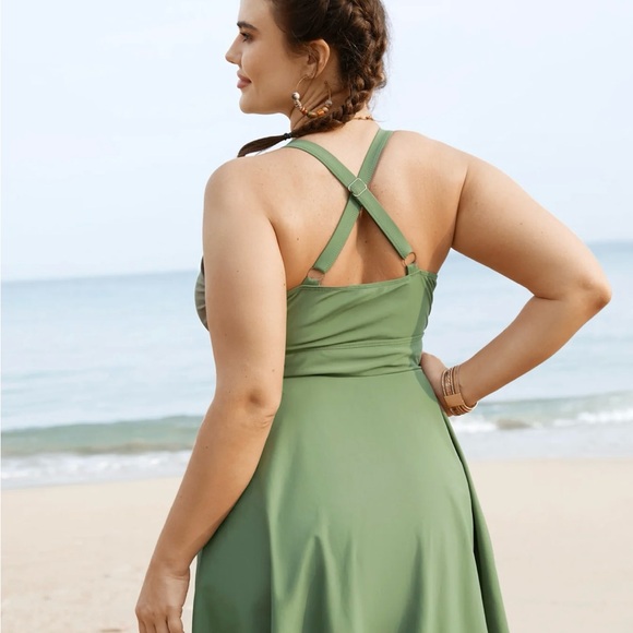 BloomChic Olive Green Wrap One-Piece Swimdress - Picture 2 of 5